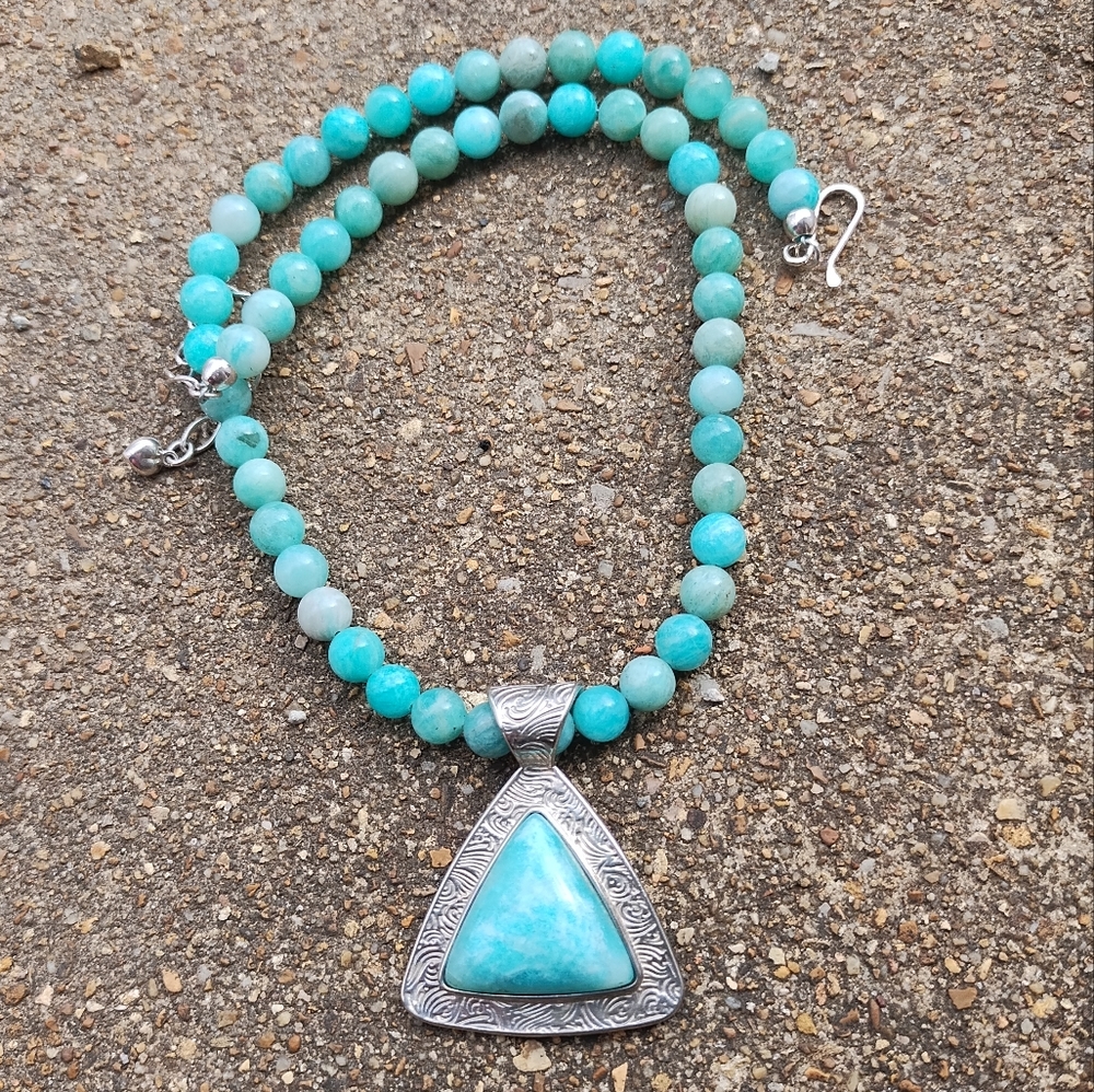 Jay King, DTR mine finds Amazonite necklace and pendant set 925 Sterling Silver,